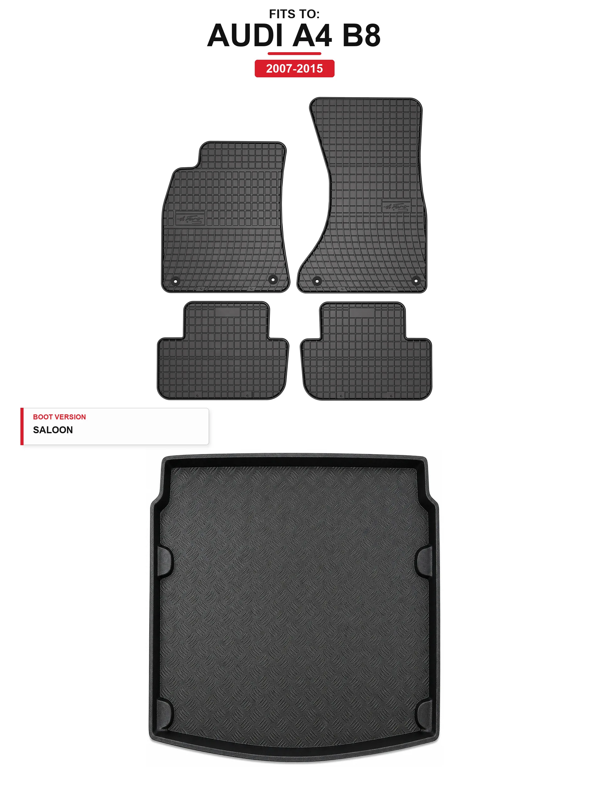 Rubbermatten Solidpro + kofferbakmat voor: Audi A4 B8 2007-2015 5 El