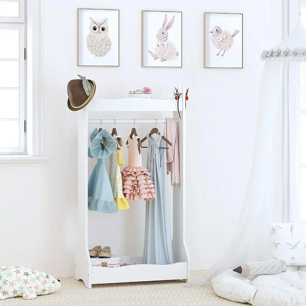 

Living Room Sets Kids Dress Up Storage Organizer Hanging Armoire Closet with Rack for Toddler Age 3 and Up White