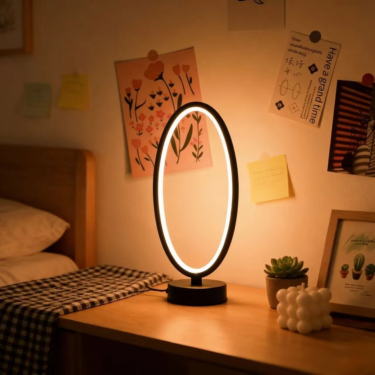 1 Piece Elliptical-Shaped Desk Lamp with LED USB Plug for Bedroom Decoration and Lighting