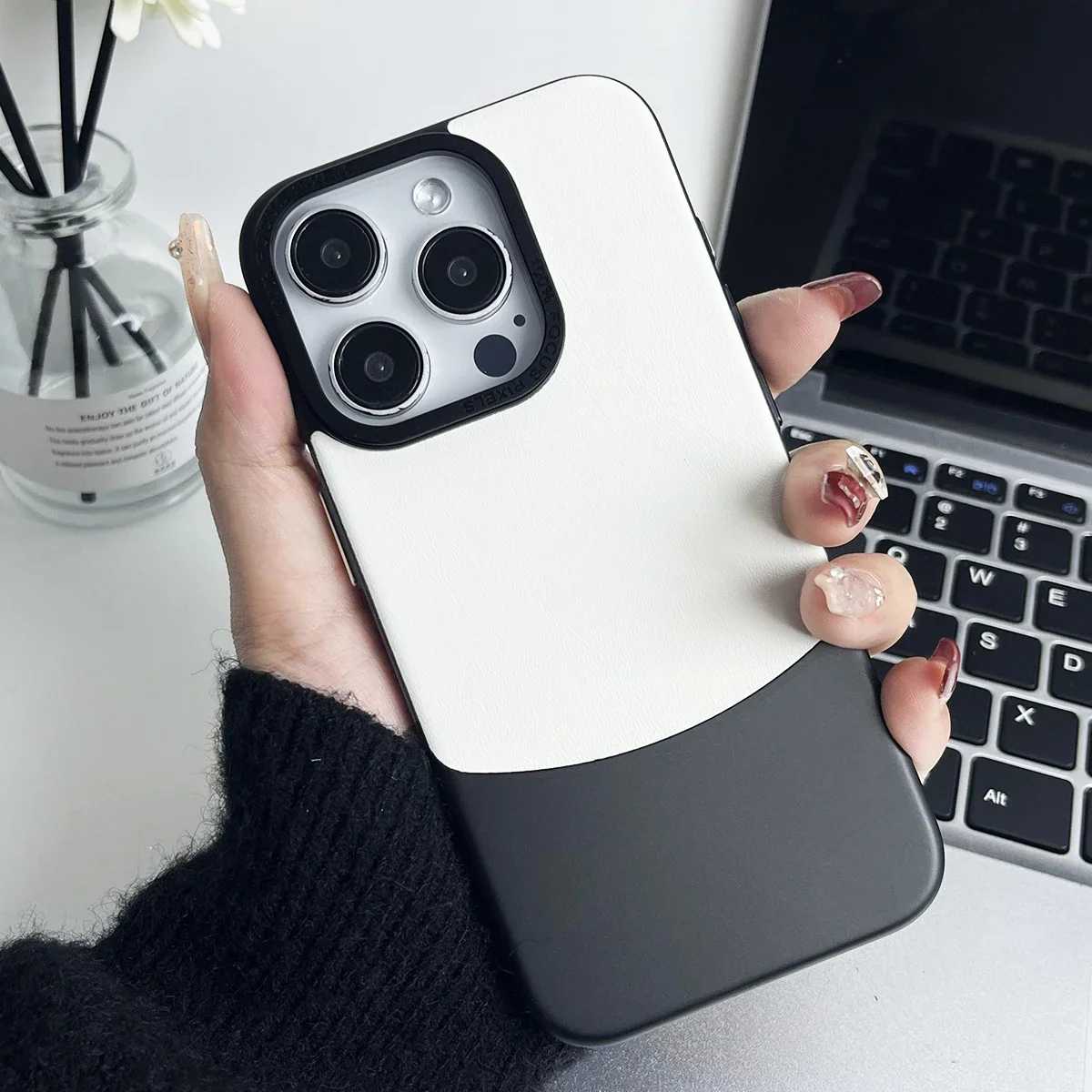 

Pu Leather Splicing Trim Plastic Frame Phone Case For iPhone 15 14 Plus 13 12 Pro Max 11 Back Cover