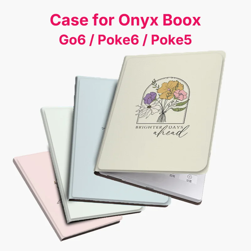 Murmelo Magnetic Case for Boox Go6 Gen2 Poke7 Poke6 Poke5 Frameless Auto Sleep Wake Cover Aesthetic Floral Illustration Style
