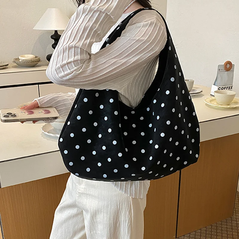 

Korean Casual Versatile Polka Dot Shoulder Bag Fashion Large Capacity Underarm Bag Double-sided Simple Women Commuter Handbag