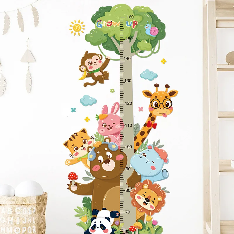 Kids Growth Height Chart Sticker Animal Jungle Theme Peel and Stick Wall Art Baby Room Decor