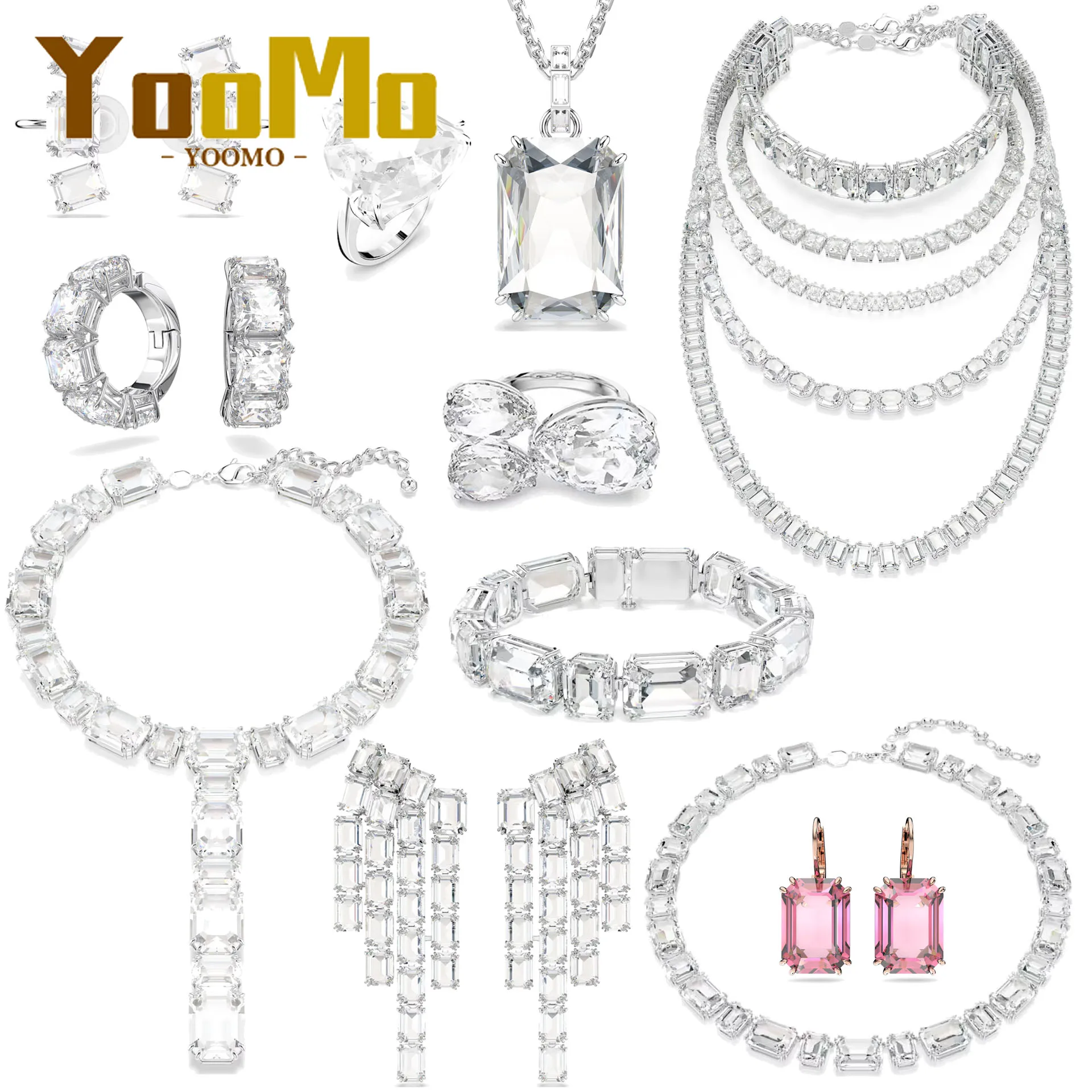 

Оригинальный высококачественный комплект ювелирных изделий Y-образное колье-колье, ожерелье из белого австрийского хрусталя, серьги, браслет, кольцо, подарок на вечеринку