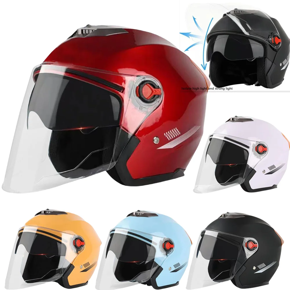 Open Face Motorcycle Helmet All Year Use Electric Scooter Helmet with Sun Visor Adults Semi-Open Helmet Woman Men Moto Equipment