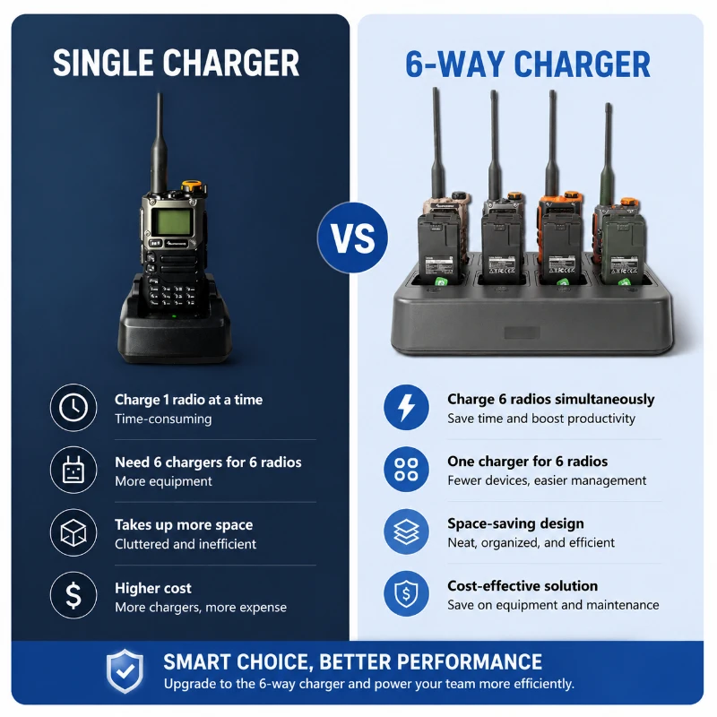 Six Way Charger QUANSHENG UV-K58 Walkie Talkie Multi Unit Charger Station For UV-K6 UV-K5 UV-5R Plus Walkie Talkies & Battery