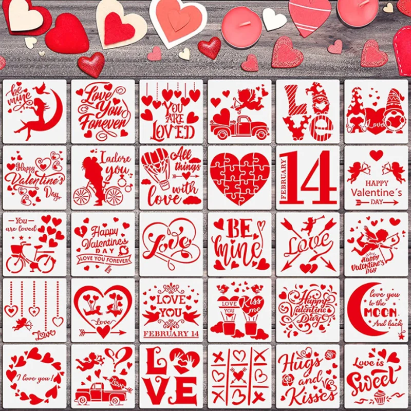 Valentine's Day Hollow-out Painting Template DIY Scrapbook Hand Account Graffiti Painting Tool Love Letter Spray Decor Stencils