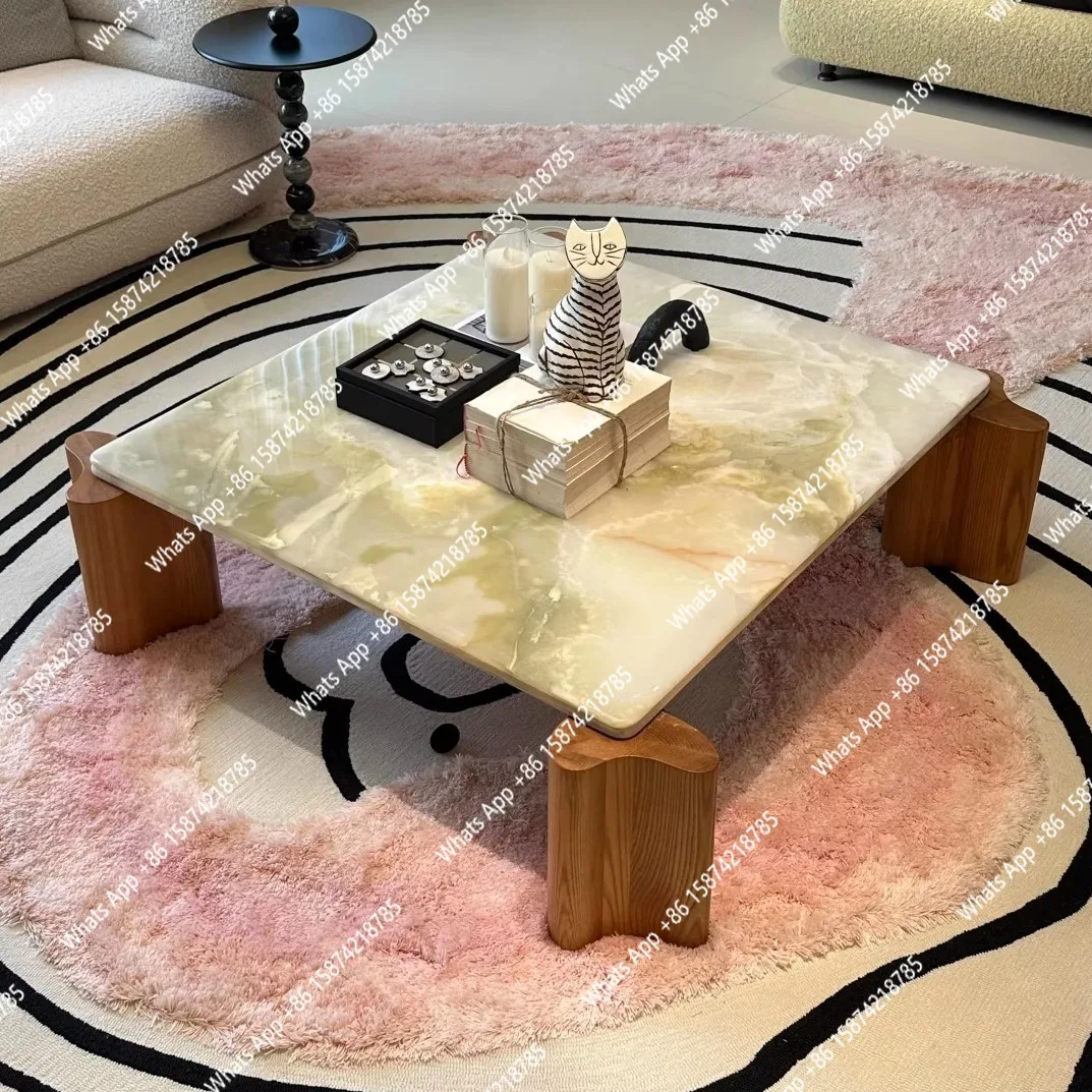 

Квадратный стол из зеленого мрамора и массива дерева Celadon, минималистичный дизайн Nordic Wabi-Sabi, термостойкий и устойчивый к царапинам, ремесленный, индивидуальный заказ