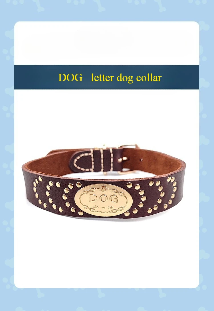 

Кожаный двойной кожаный ошейник для собак, ошейник для собак, большой ошейник с заклепками для собак, карта с надписью