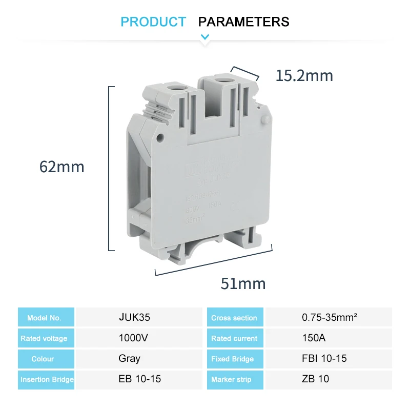 5Pcs UK35/UIK35 Universal Terminal Block 35mm² Cable Electrical Feed-through Screw Wire Connector DIN Rail UK UIK 35
