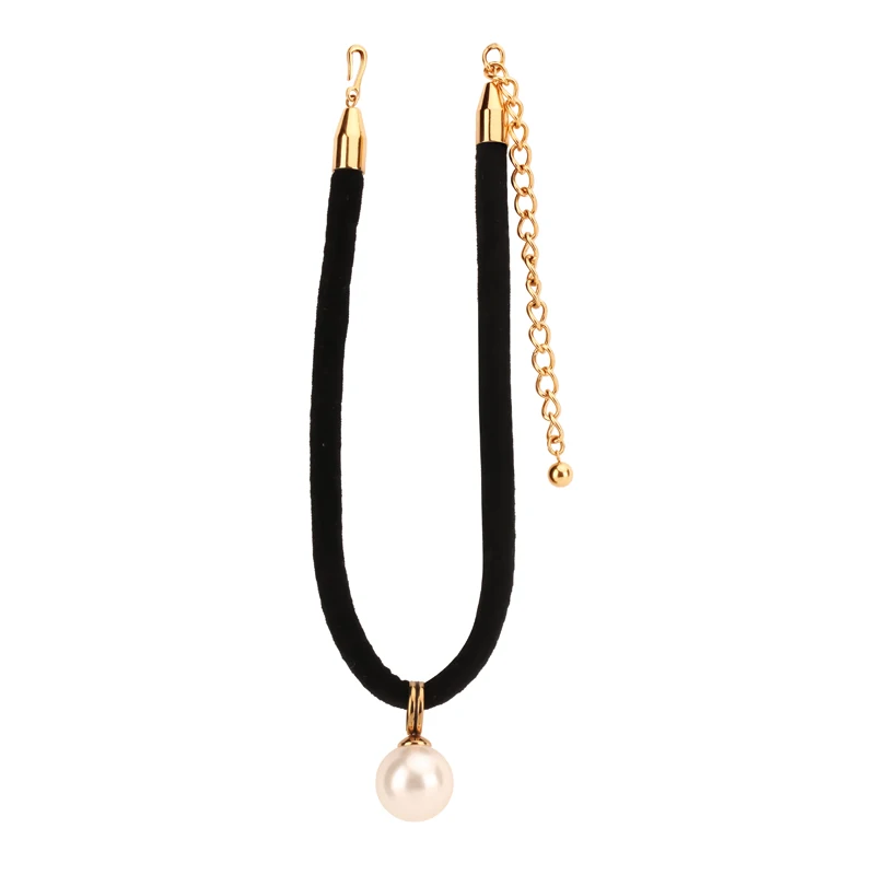 VAROLE Black Rope Pearl Pendant Necklace For Women Gold Color Collier Femme Fashion Jewelry Pendant Necklaces Party