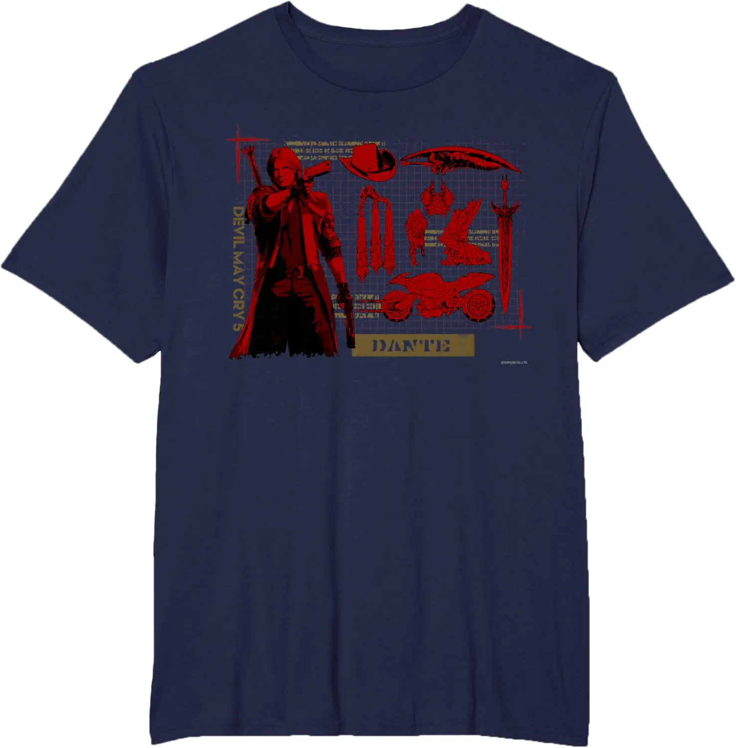 Devil May Cry 5 Dante Red Silhouette & Weapon Graphic T-Shirt – Dark Action Game Theme Print Cotton Apparel for DMC Fans