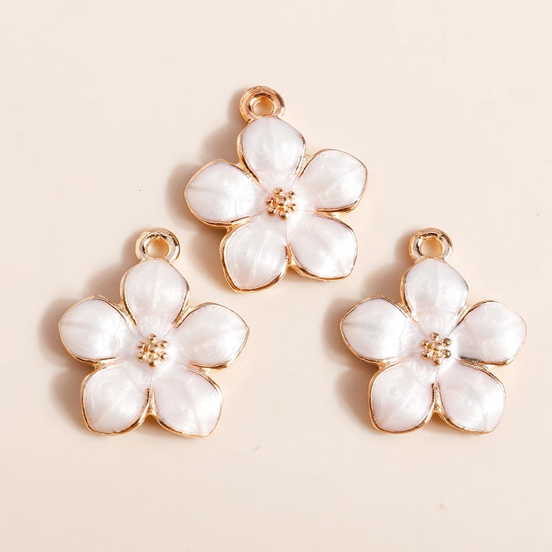 10 stks 17*15mm Leuke Emaille Hibiscus Bloemen Bedels Voor Sieraden Maken Leuke Sakura Charms Ketting Sleutelhanger Diy Maken Accessoires