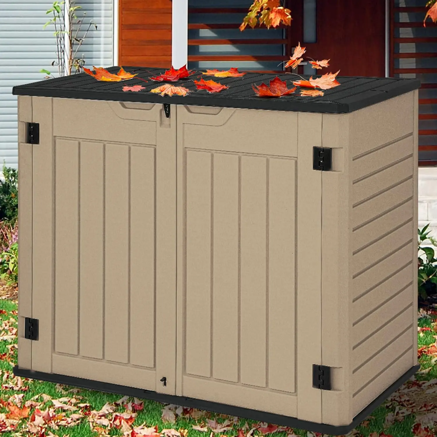 Outdoor Resilient Storage Shed 35 Cu Ft Lockable Weatherproof Resin Unit Fit for Garden Equipment Brown