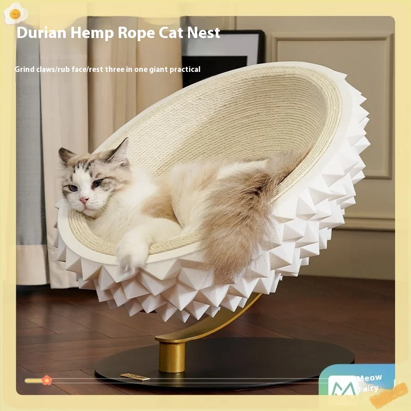 Durian Shell Hemp Rope Cat Nest Wear-resistant Sisal Cat Scratching Board Semi-enclosed Sleeping Pet Bed Cat Tickle Toys