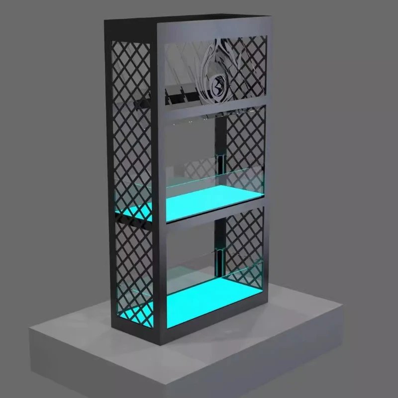 

LED Luminous Wine Cooler Double Layer Champagne Rack Stainless Steel Display Wine Cabinet Mobile Three Layer Wine