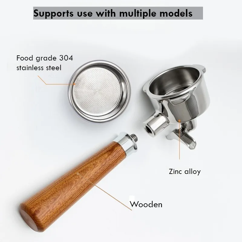 51mm 3-Ear Bottomless Portafilter-Stainless Steel Naked Filter Holder for Barsetto/Oster, Barista Espresso Tool with Wood Handle
