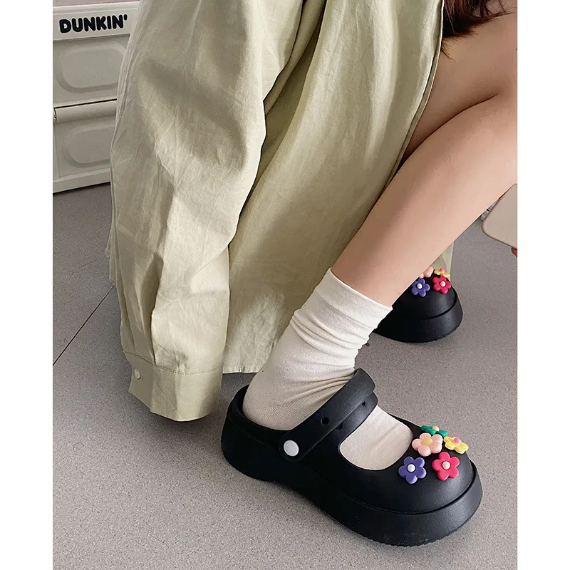 Fashion Mary Jane Garden Shoes Woman Platform Slippers Cute DIY Thick Sole Girls Summer Indoor Beach Slides Ladies Footwear