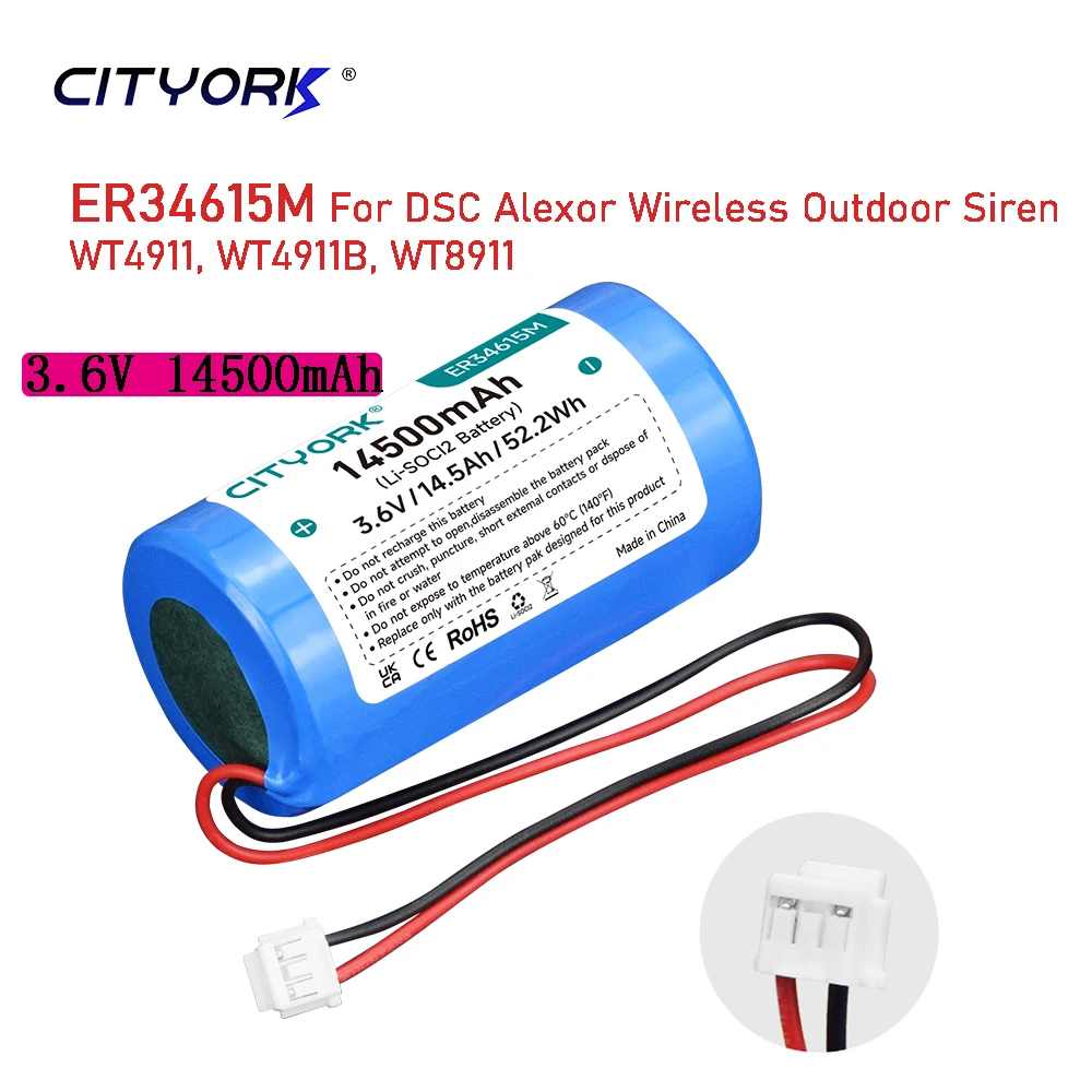 14500mAh 3.6V ER34615M 교체용 리튬 이온 배터리 DSC 알렉소르 무선 야외 경보기 WT4911, WT4911B, WT8911에 적합