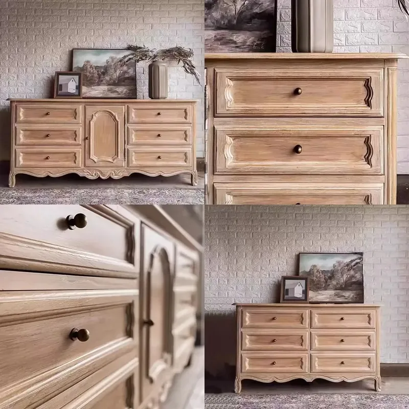 French retro solid wood dresser with American imitation old carved wall-mounted living room locker