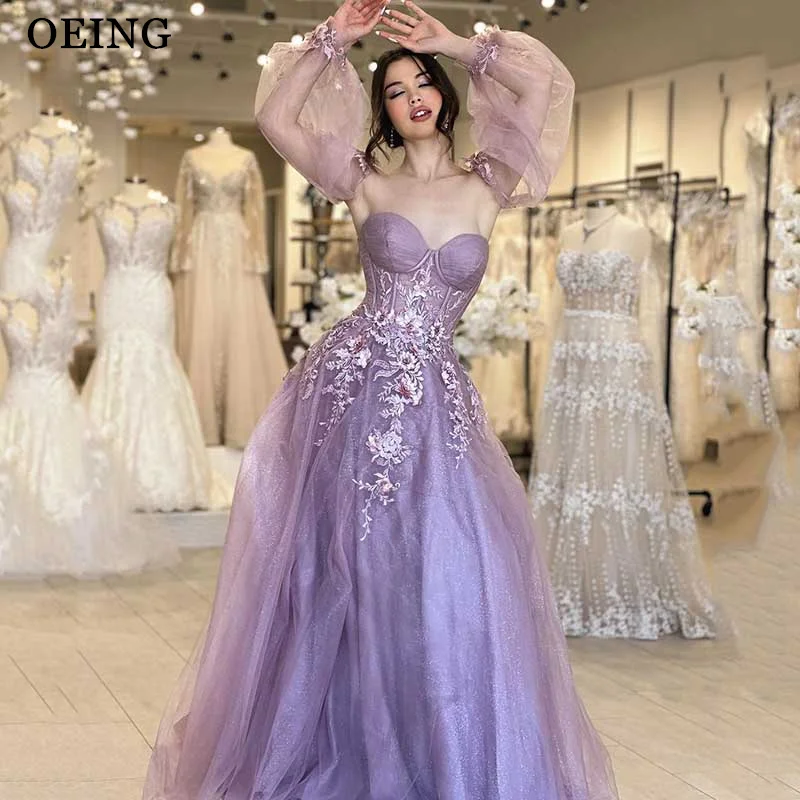 OEING Sweetheart Prom Dress Off The Shoulder Appliques Tulle Tiered Evening Dresses Formal Occasion Gowns Vestidos De Fiesta