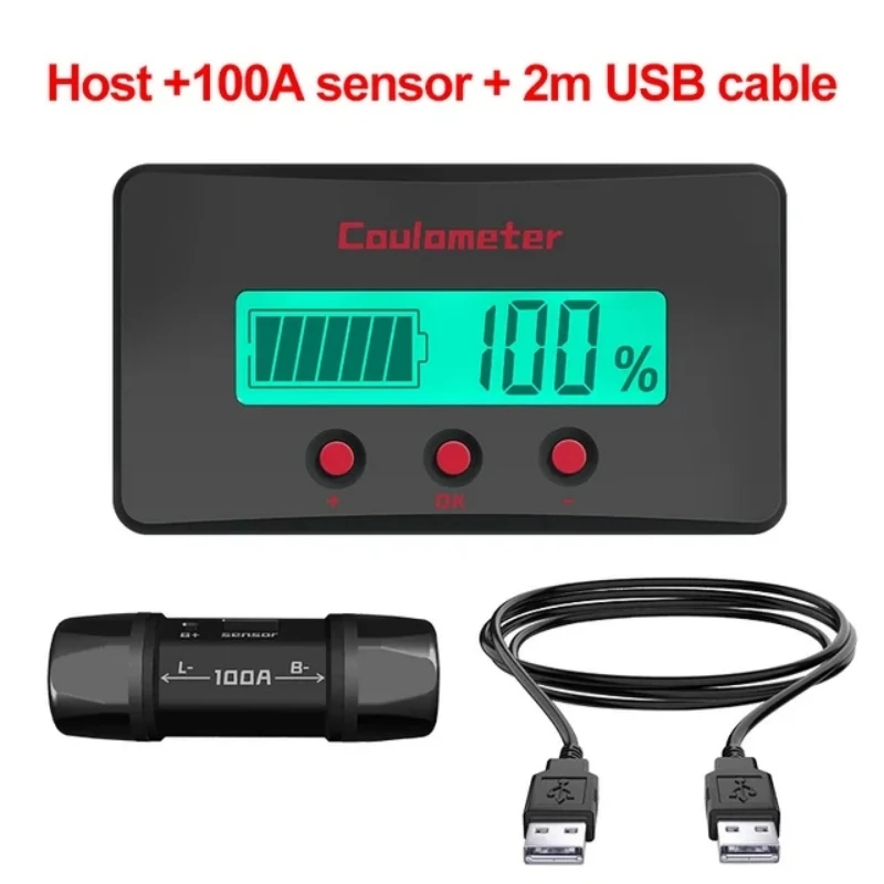 PZEM-033 DC 8-120V 100A 3m USB Car Battery Indicator 12V 24V 48V 72V Lithium Battery Capacity Meter Tester Voltmeter Ammeter