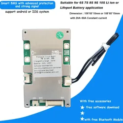 6S 7S 8S 9S 10S Li ion or Lifepo4 24V 36V Smart Bluetooth BMS with UART communication and APP monitoring function