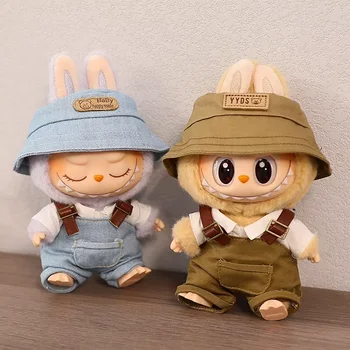 สําหรับ 17 ซม.Labubu ตุ๊กตาเสื้อผ้าชุดอุปกรณ์เสริม Macaron Overalls และชุดหมวก Labubu Ropa