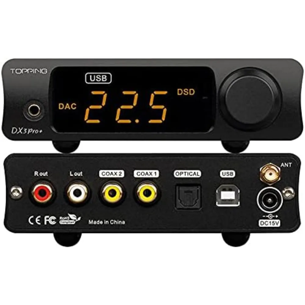 Topping DX3 Pro+ ES9038Q2M Bluetooth 5.0 LDAC Dekoder Audio DSD512 DAC AMP NFCA Wzmacniacz Słuchawkowy Przedwzmacniacz (Srebrny)