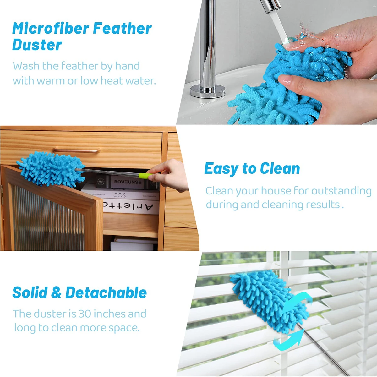 1PCS Extendable Microfiber Duster, Soft Dust-Free Duster Feathers Suitable for Living Room, Kitchen and Car Cleaning