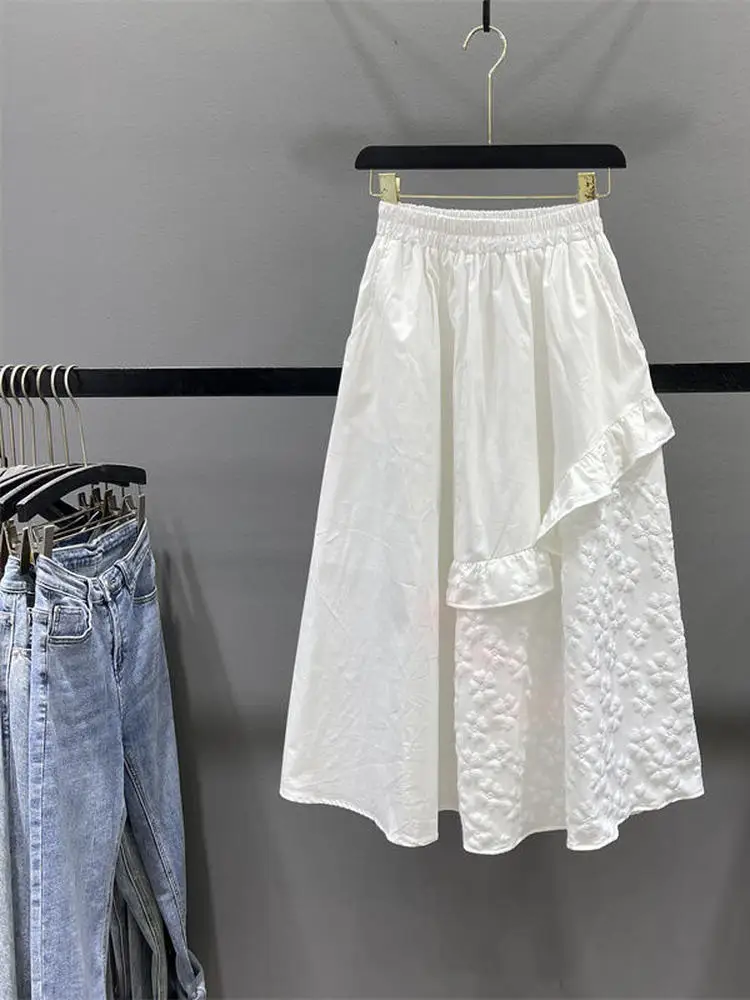 

plus Size Women's Casual Asymmetrical Patchwork Skirt High Waist A-Line Midi Skirt Summer Comfortable Hip Concealing Skirt