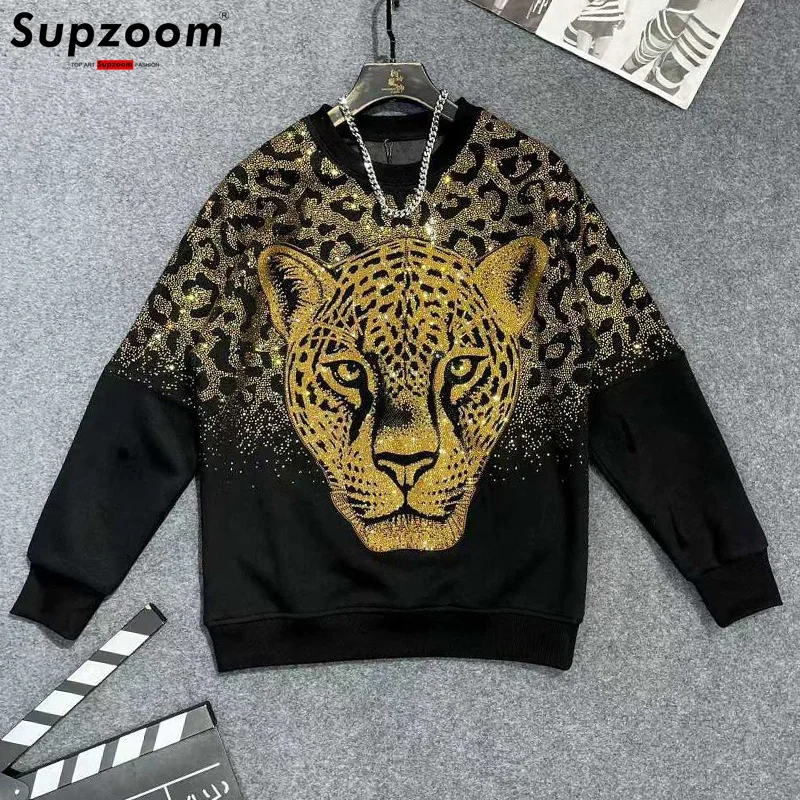 

Supzoom Новое поступление, осенне-зимняя горячая распродажа, брендовая верхняя мода, леопардовые дрели, повседневная хлопковая мужская толстовка с круглым вырезом в стиле хип-хоп