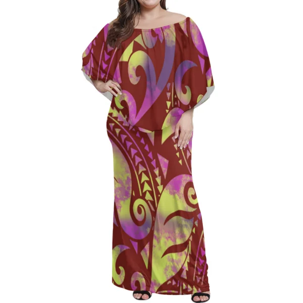 

2023 Sublimated Samoan Polynesian Traditional Tribal Classic Design Ladies Big Poncho Dress Loose Frill Women Homewear