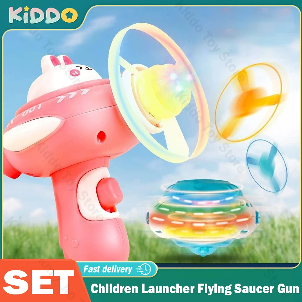 

Children Launcher Flying Saucer Gun Pistol Toy Flying Disc Shooting Soaring Ejection Rabbit Funny Outdoor Games for Kids Boys