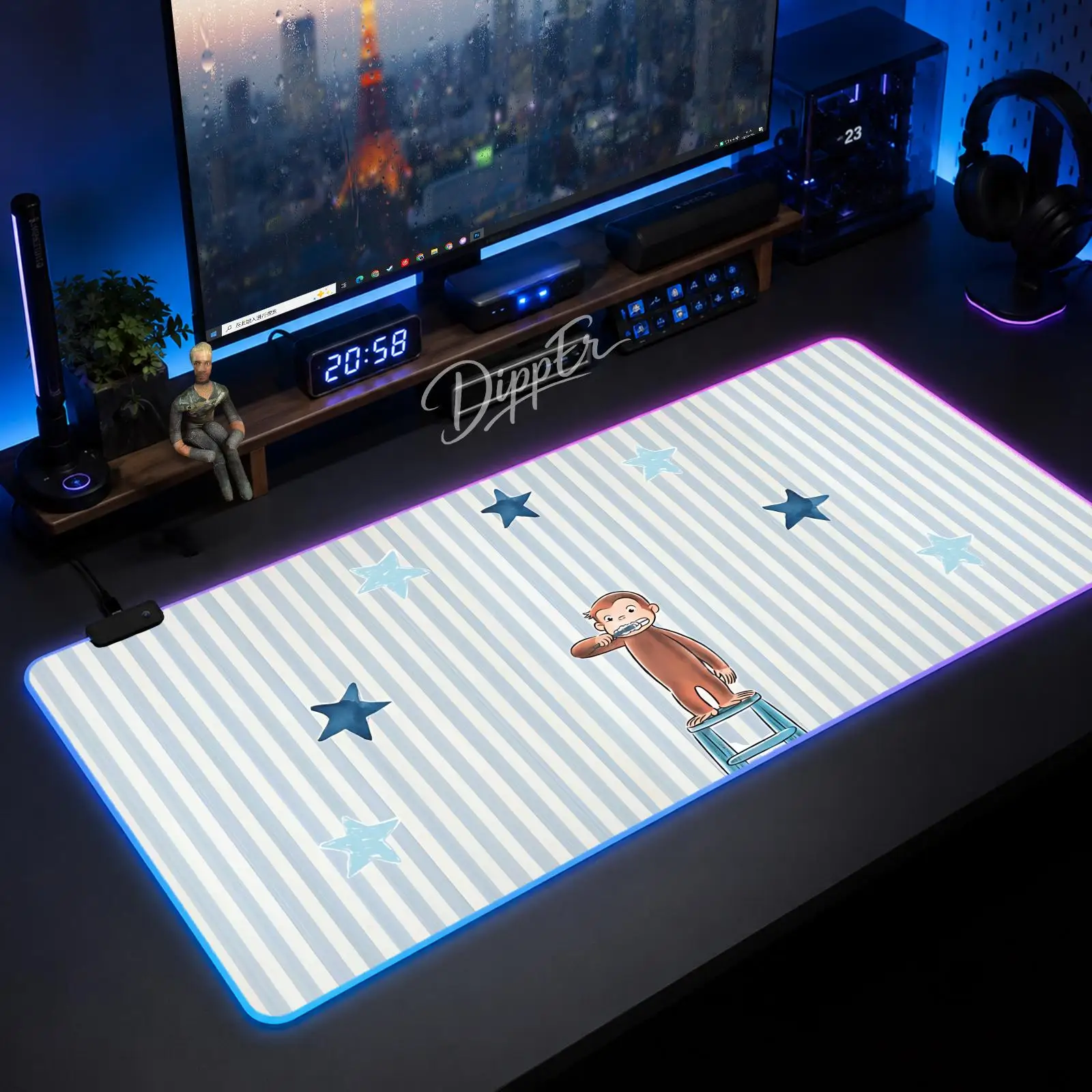 

Monkey George Mouse Pad Gaming Anime Mouse Pad XXL RGB Desk Mats LED Table Pads Backlit Rubber Desktop