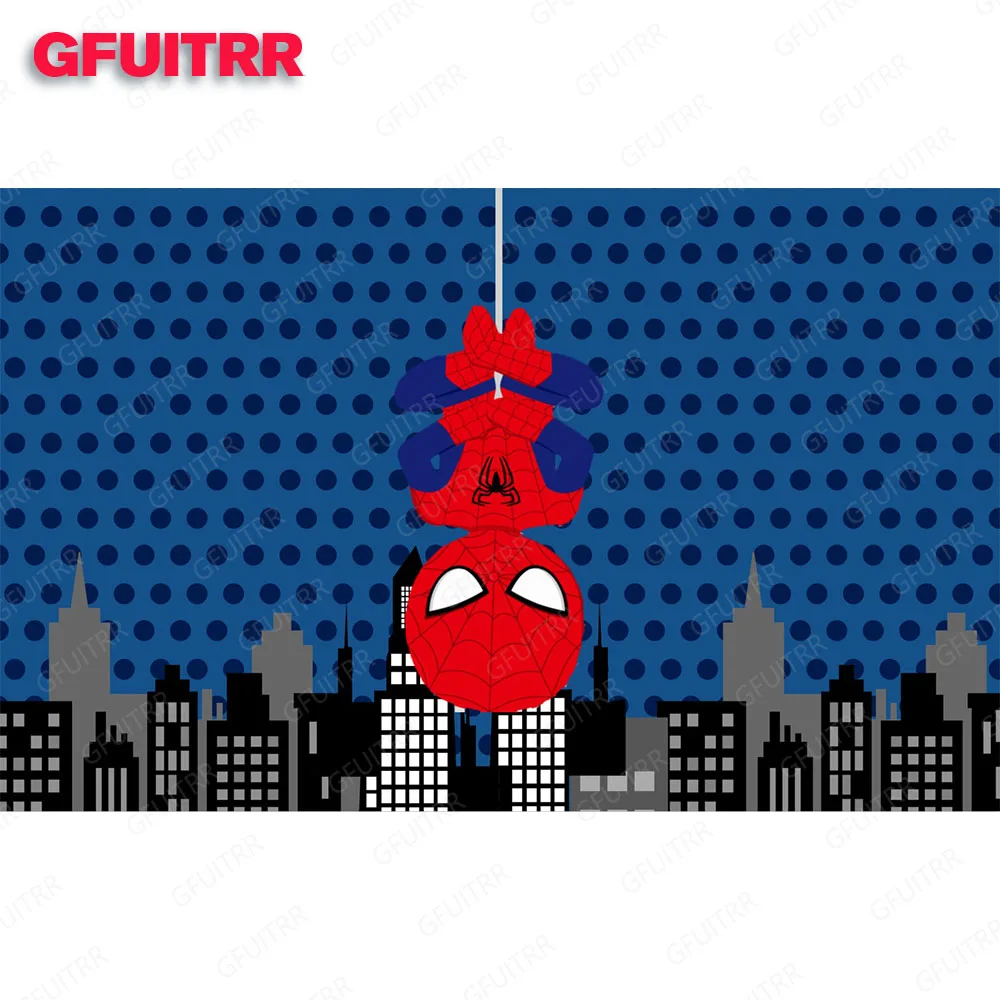 Spiderman Cartoon Round Backdrop Boy Birthday Party Baby Shower Super Hero Photography Background Cylinder Cover Decoration Prop