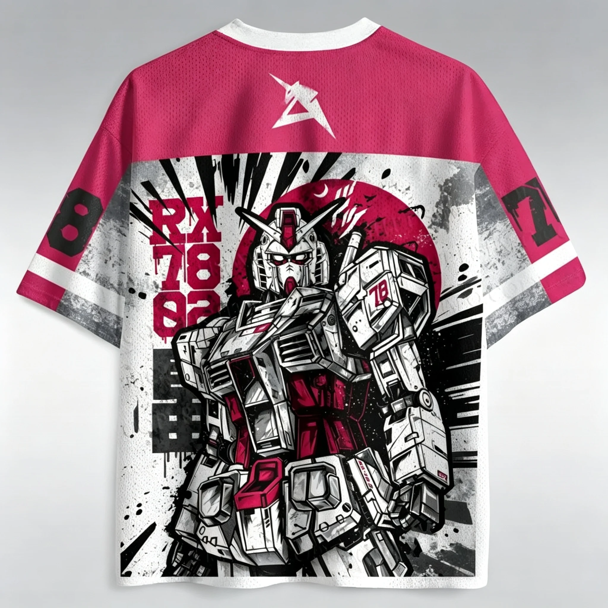 Neues Graffiti-RX78-Gundam-Grafik-T-Shirt mit V-Ausschnitt für Männer und Frauen, Retro-Anime-Streetwear, lockere Hemden für Fan-Treffen und den Alltag. – Detail 8