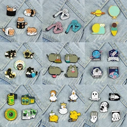 3-5pcs/set Funny Animal Cats Goose Brooch Punk Ghost Moon Phase Cat Lapel Pins Cute Sushi Kitten Enamel Badge Bag Jewelry Gifts