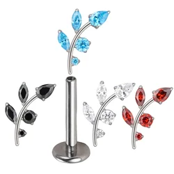 ASTM F136 Titanium EAR PIERC Leaf Shape with CZ Top Cartilage Tragus Earrings Ear Lip Helix Studs Tongue Unisex Piercing Jewelry