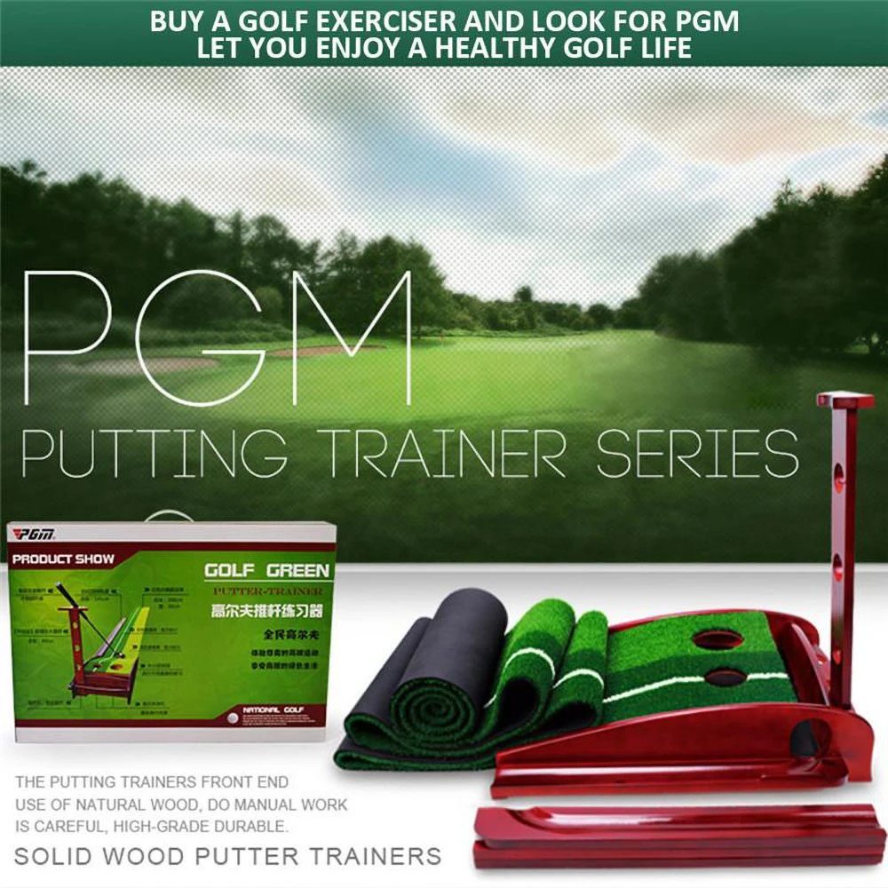 PGM Golf Lawn Exercise Pad Set, Indoor Putter Trainer, Solid Wood Putting Mat, Bring Back the Ball Track Gift, 3M, 3.5m, TL001