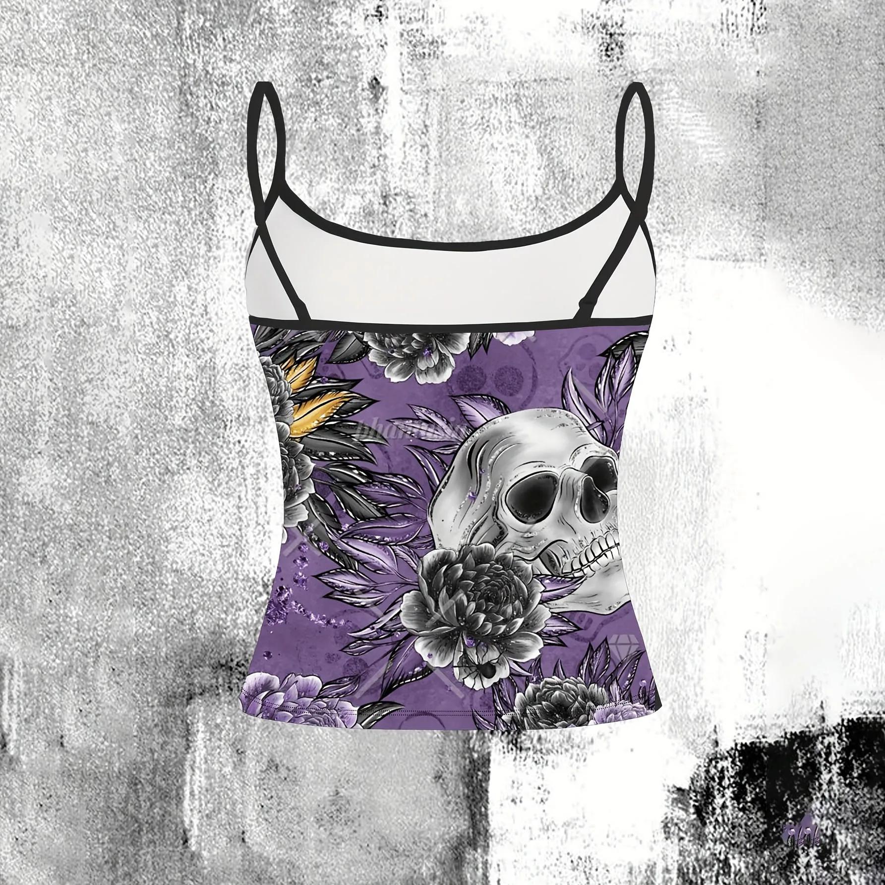 Summer Women's skull Print T-shirt Straps top Gothic Casual Breathable Micro Elastic Fabric Sleeveless Straps sling Vest