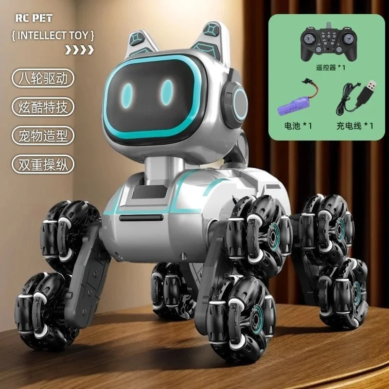 Voiture de cascade RC intelligente à 8 roues, Robot chien, avec contrôle des gestes, musique LED, télécommande, jouet pour enfants et adultes, jeu intérieur et extérieur