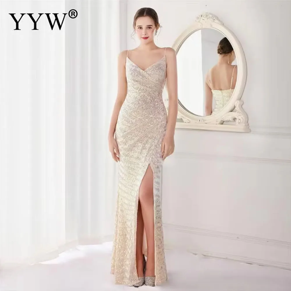 

Elegant Sequin Bling Glitter Long Prom Dress 2023 Sleeveless Slit Mermaid Sexy Women'S Dresses For Ceremonies Sexy Abendkleider