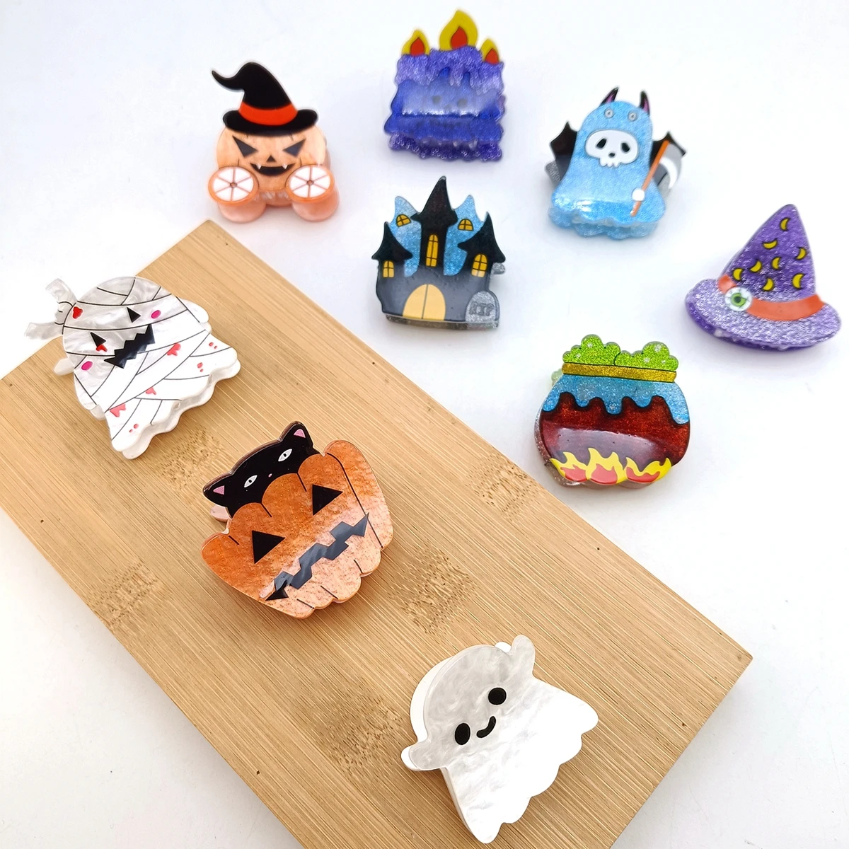 9PCS NEUE Halloween Horror Serie Haar Klaue Acryl Klaue Clips Kürbis Geister Krabben Haar Clips für Frauen Mädchen INS haar Zubehör