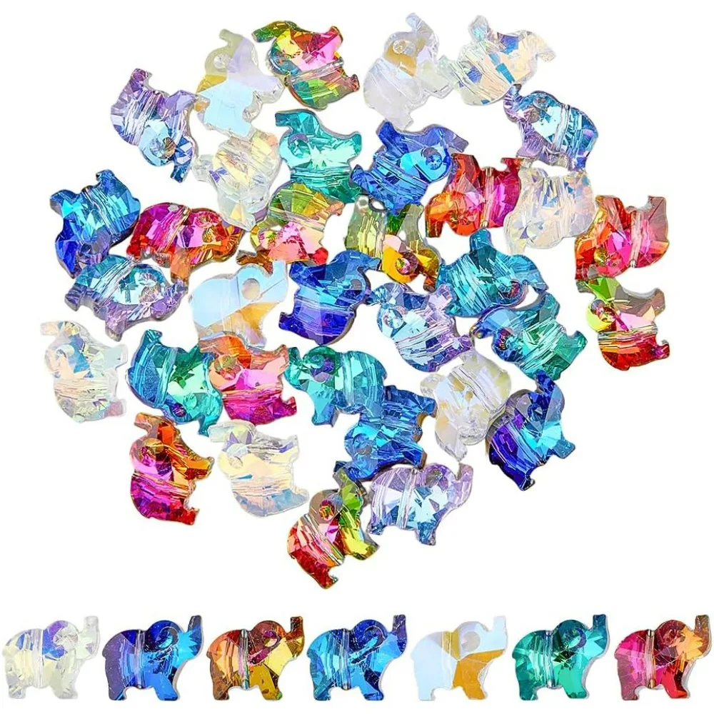 35Pcs 7 Colors Transparent Elephant Glass Beads Mixed Color Back Plated Charms Bulk Animal Spacer Beads making kit