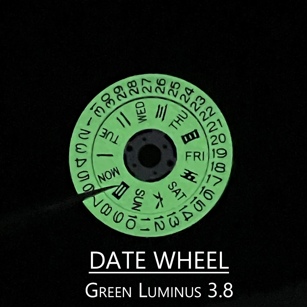 Standard Green Luminous Datewheel/Disc fit for Seiko NH36A Mechanial Movement 3.8 Crown Modified Automatic Parts Kit Replacement