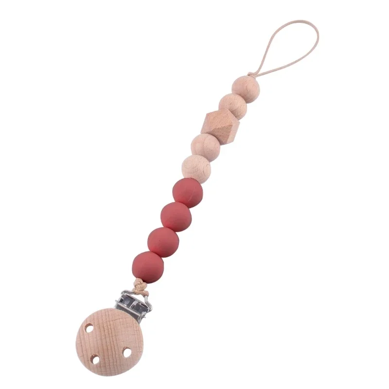 Silicone Teething Bead Wooden Pacifier Clip Baby Soother Anti-lost Clip Chain Teether Accessory Infant Shower Gift