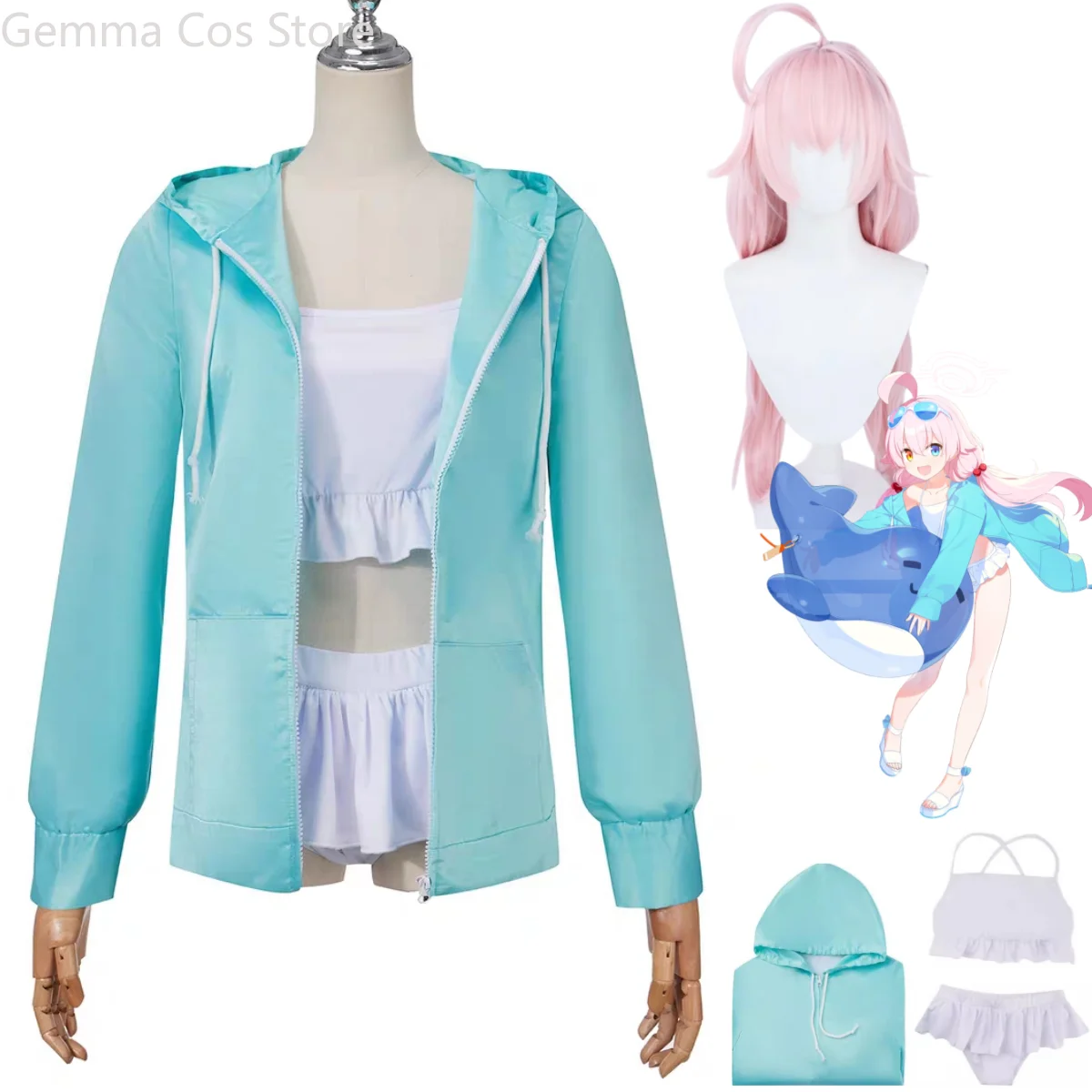 

Anime Game Blue Archive The Animation Takanashi Hoshino Cosplay Costume Wig Swimsuit Hooded Cost Woman Sexy Kawaii Carnival Suit