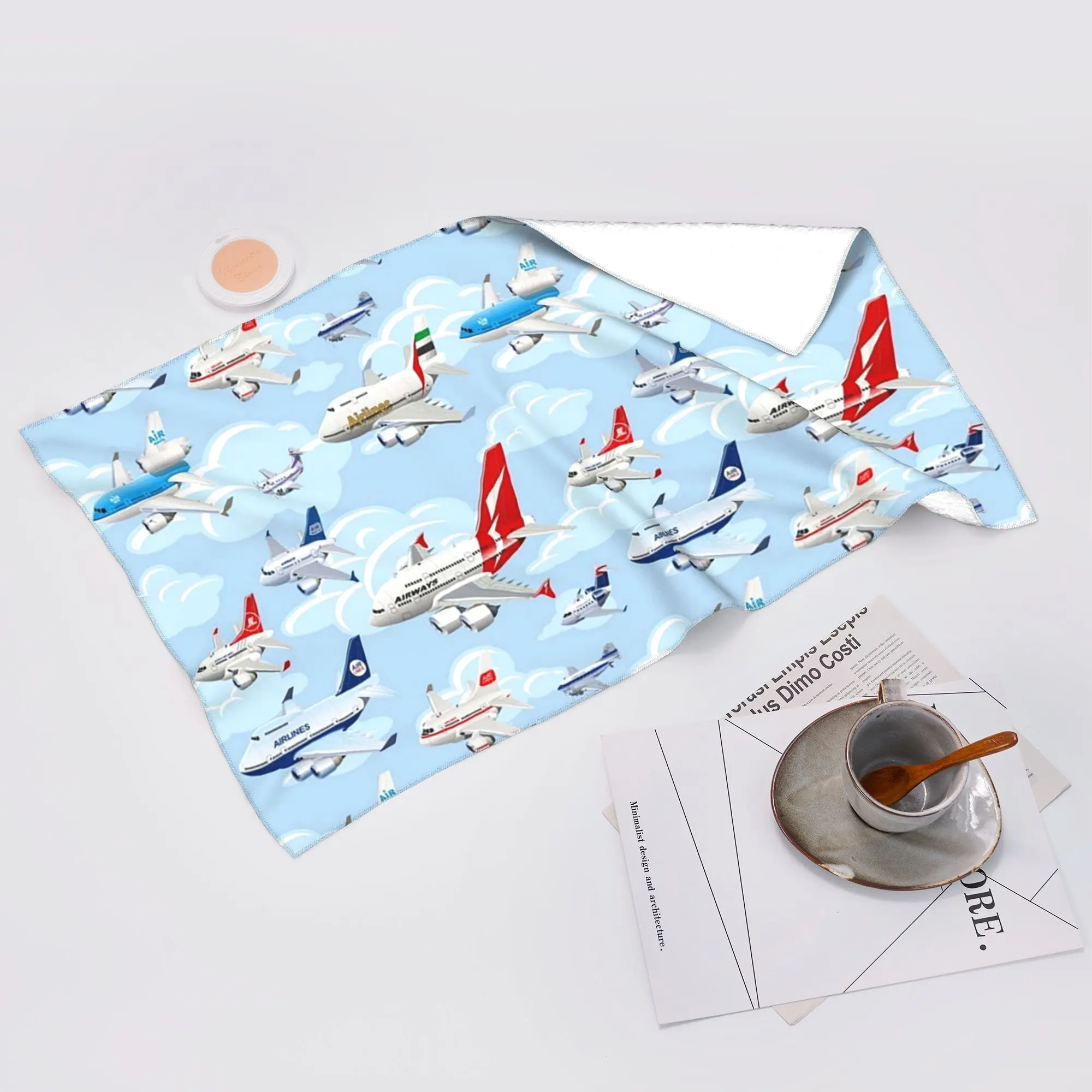 Custom Cartoon commercial airplanes seamless pattern Soft Face Towel Quick Dry Pool Bath Cotton Towels Absorbent Quick