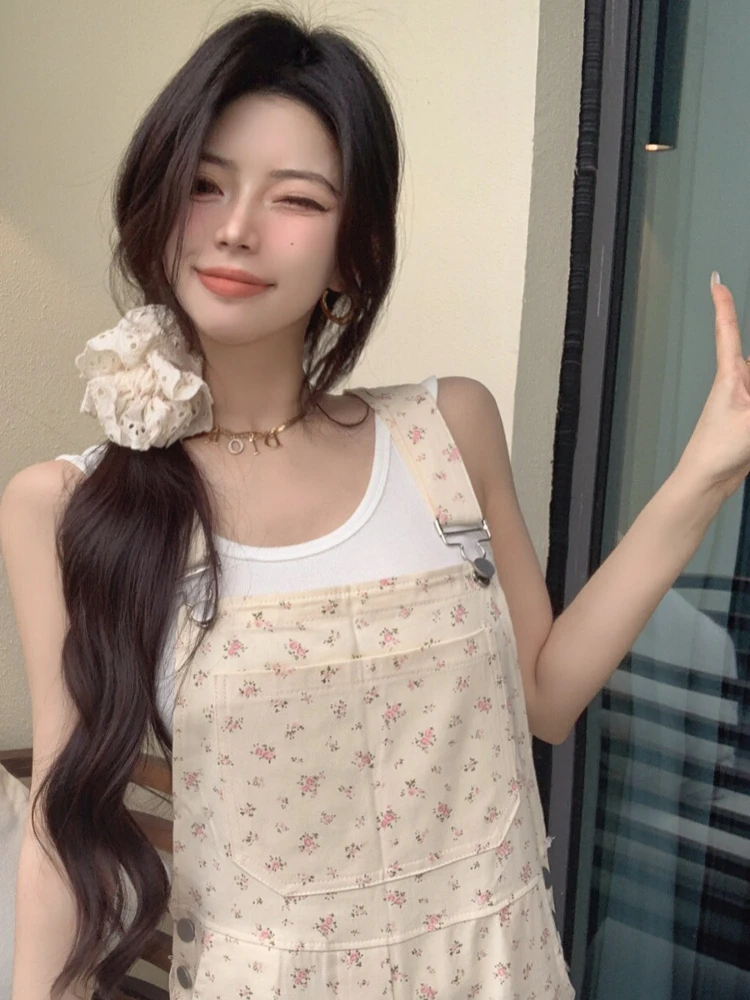 

2025 New Korean Sle Country Fre Small Flower Print ter Pants Women Spring Autumn Casual Sweet One-Piece Pants